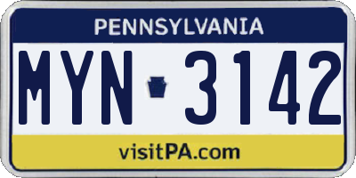 PA license plate MYN3142