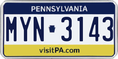 PA license plate MYN3143