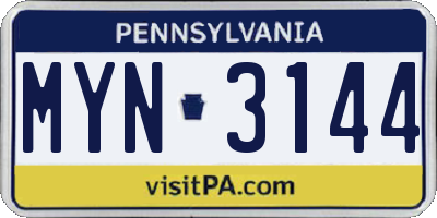 PA license plate MYN3144