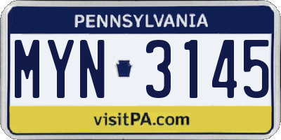 PA license plate MYN3145