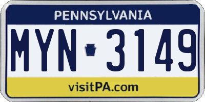 PA license plate MYN3149