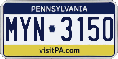 PA license plate MYN3150