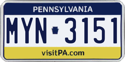 PA license plate MYN3151