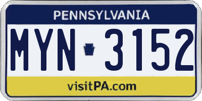 PA license plate MYN3152