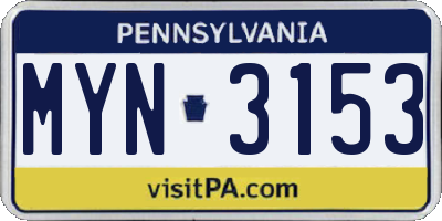 PA license plate MYN3153