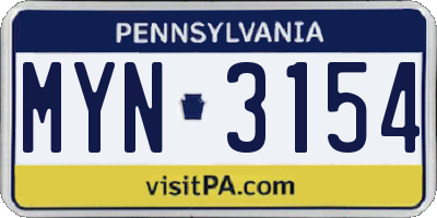 PA license plate MYN3154