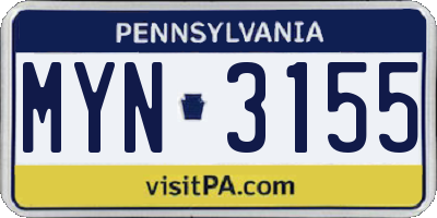 PA license plate MYN3155
