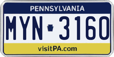 PA license plate MYN3160