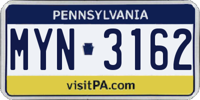 PA license plate MYN3162
