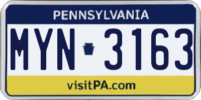PA license plate MYN3163