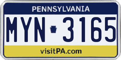 PA license plate MYN3165