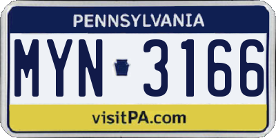 PA license plate MYN3166