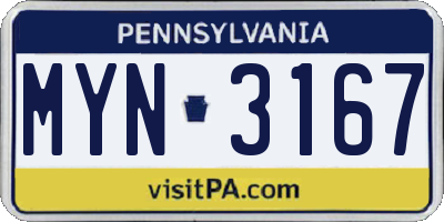 PA license plate MYN3167