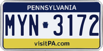 PA license plate MYN3172