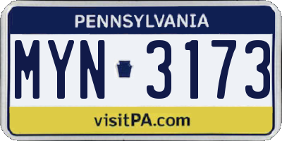 PA license plate MYN3173