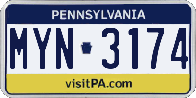 PA license plate MYN3174