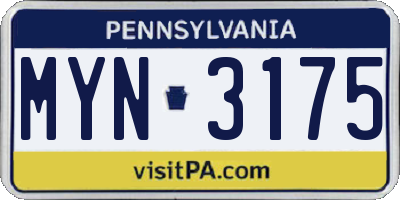 PA license plate MYN3175