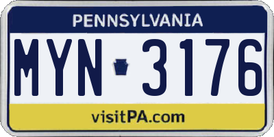 PA license plate MYN3176