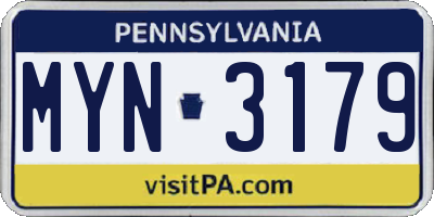 PA license plate MYN3179