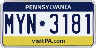 PA license plate MYN3181