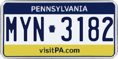 PA license plate MYN3182