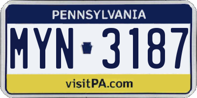 PA license plate MYN3187