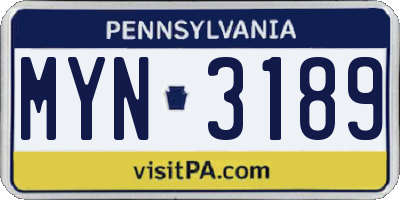 PA license plate MYN3189