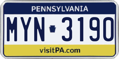 PA license plate MYN3190