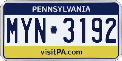 PA license plate MYN3192