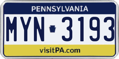 PA license plate MYN3193