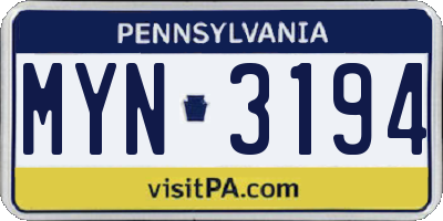 PA license plate MYN3194