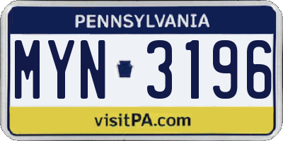 PA license plate MYN3196