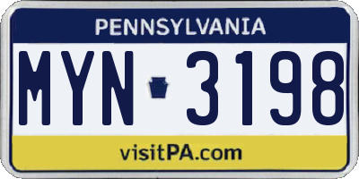 PA license plate MYN3198