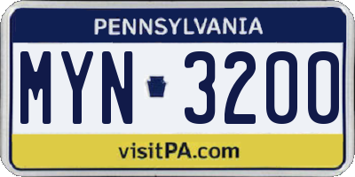 PA license plate MYN3200