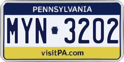 PA license plate MYN3202