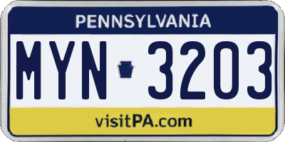 PA license plate MYN3203