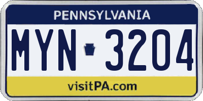 PA license plate MYN3204