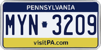 PA license plate MYN3209