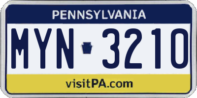 PA license plate MYN3210