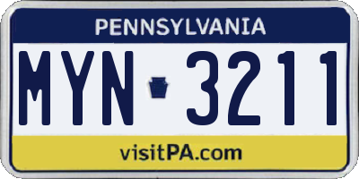 PA license plate MYN3211