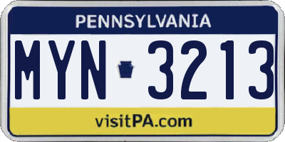 PA license plate MYN3213