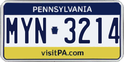 PA license plate MYN3214