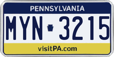 PA license plate MYN3215