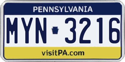 PA license plate MYN3216