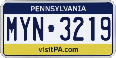 PA license plate MYN3219
