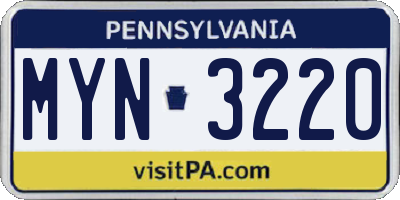 PA license plate MYN3220
