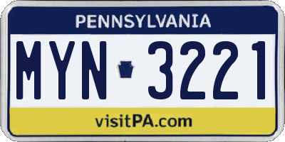 PA license plate MYN3221