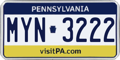PA license plate MYN3222