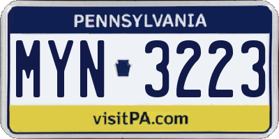 PA license plate MYN3223