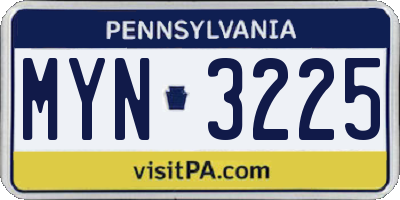 PA license plate MYN3225